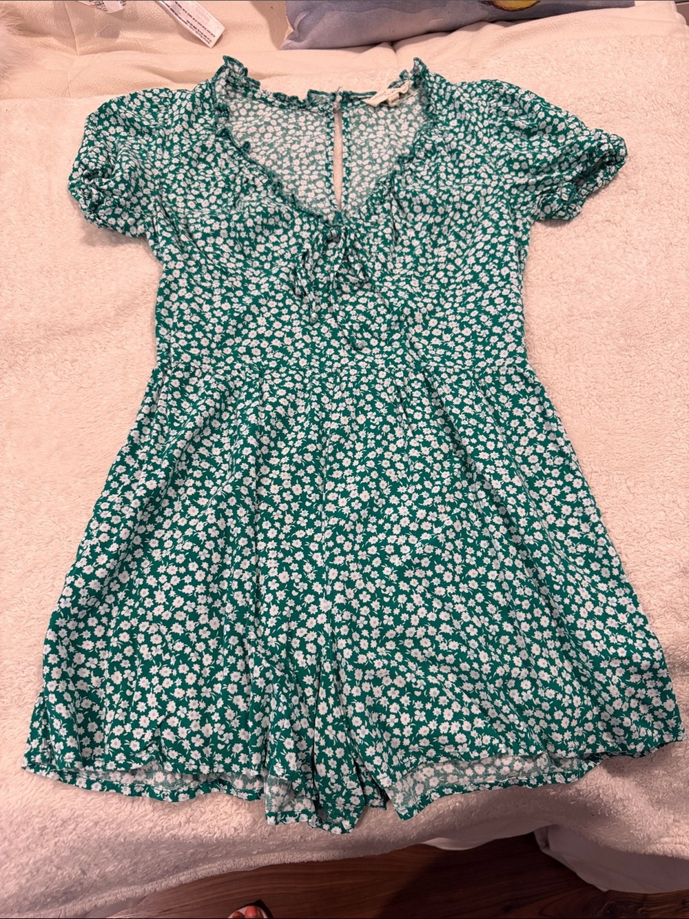 BeBop Green Floral Ruffle-Trim One-Piece Romper